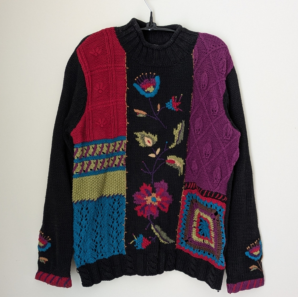 Coldwater Creek Multicolor Patchwork Sweater